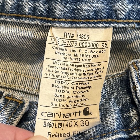 Men's Carhartt Relaxed Fit Denim Jeans SZ 40x30 Light Blue B460 LVB Work Casual - Picture 8 of 12